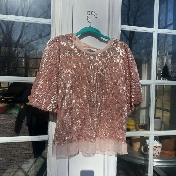 Anthropologie Sarah Hann Sequined Puff Sleeve Top NWT - Picture 8 of 16
